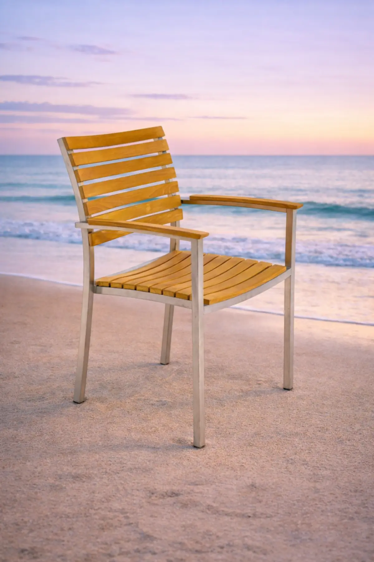 Garten-Stapelstuhl aus Teakholz Memory mit Armlehne 